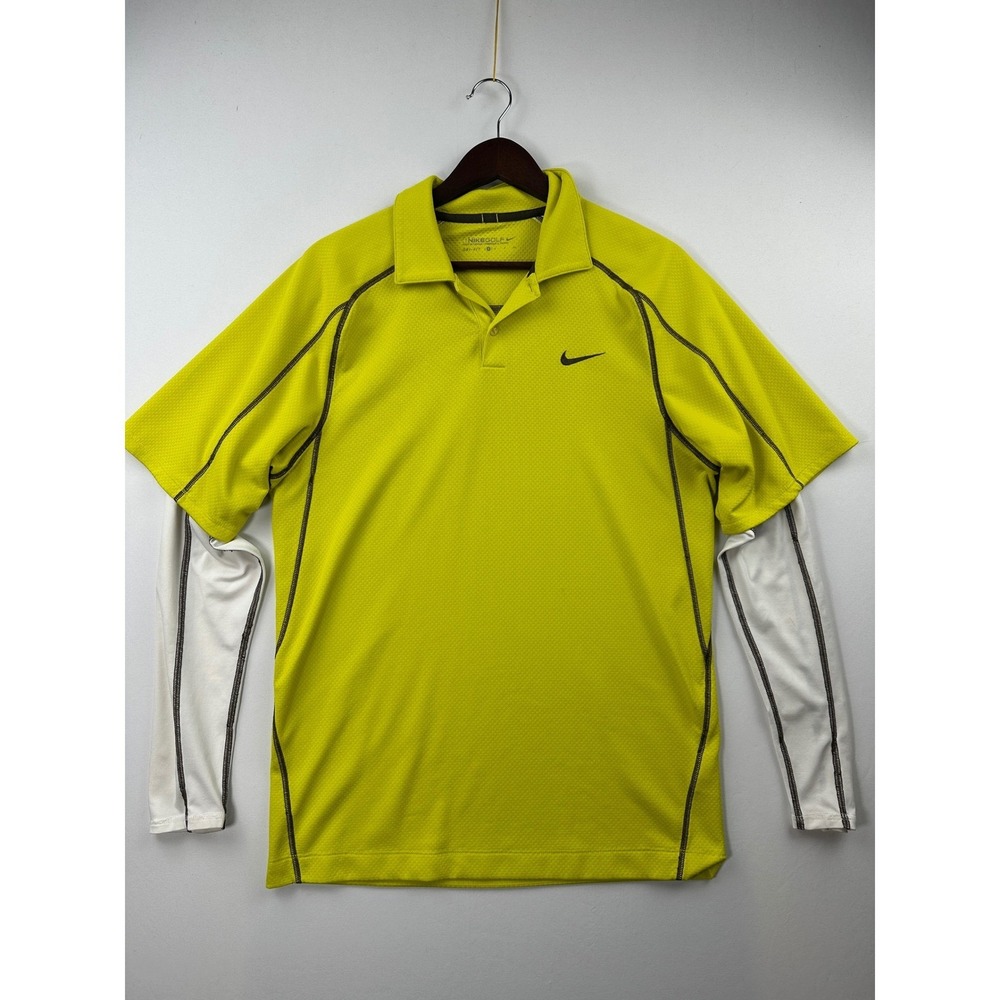 Nike Golf Dri-FIT UV Long Sleeve Layered Look Polo Shirt Men's Size Small Yellow